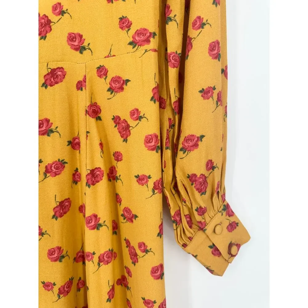 REFORMATION Josephine Midi Dress Floral Puff Long Sleeve Crew Neck Maxi, Amelia - Picture 12 of 15